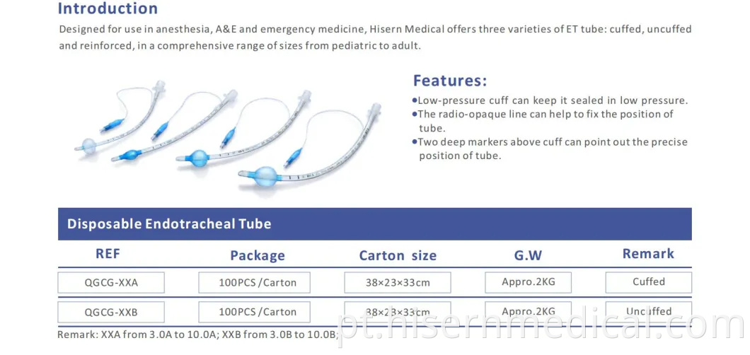 Tubo endotraqueal descartável Hisern Medical